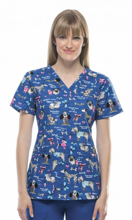 cherokee veterinary print scrub top